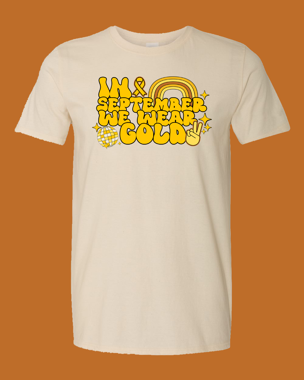 "In September We Wear Gold" Retro Childhood Cancer Awareness T-Shirt